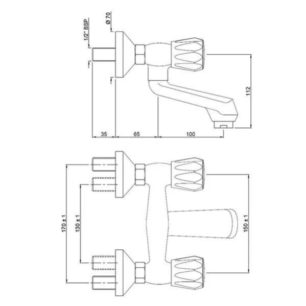 Jaquar Continental Wall Mixer Hot & Cold NonTelephonic Shower Arrangement CONCHR219KN